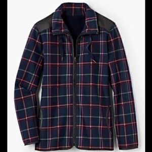 T by TALBOTS Tattersall Terry Navy Plaid Jacket